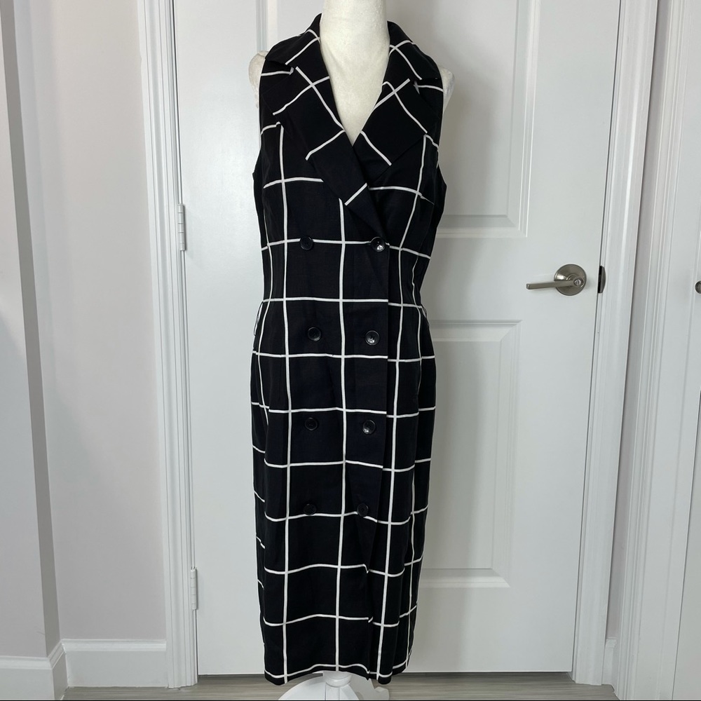 Talbots Linen Windowpane Linen Sleeveless Dress - Picture 6 of 9